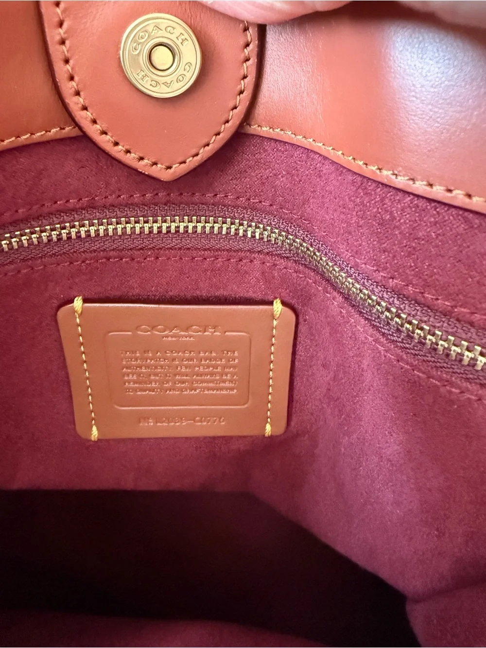 Coach Brown Canvas Shoulder Bag, Leather Trims, with Red Strap